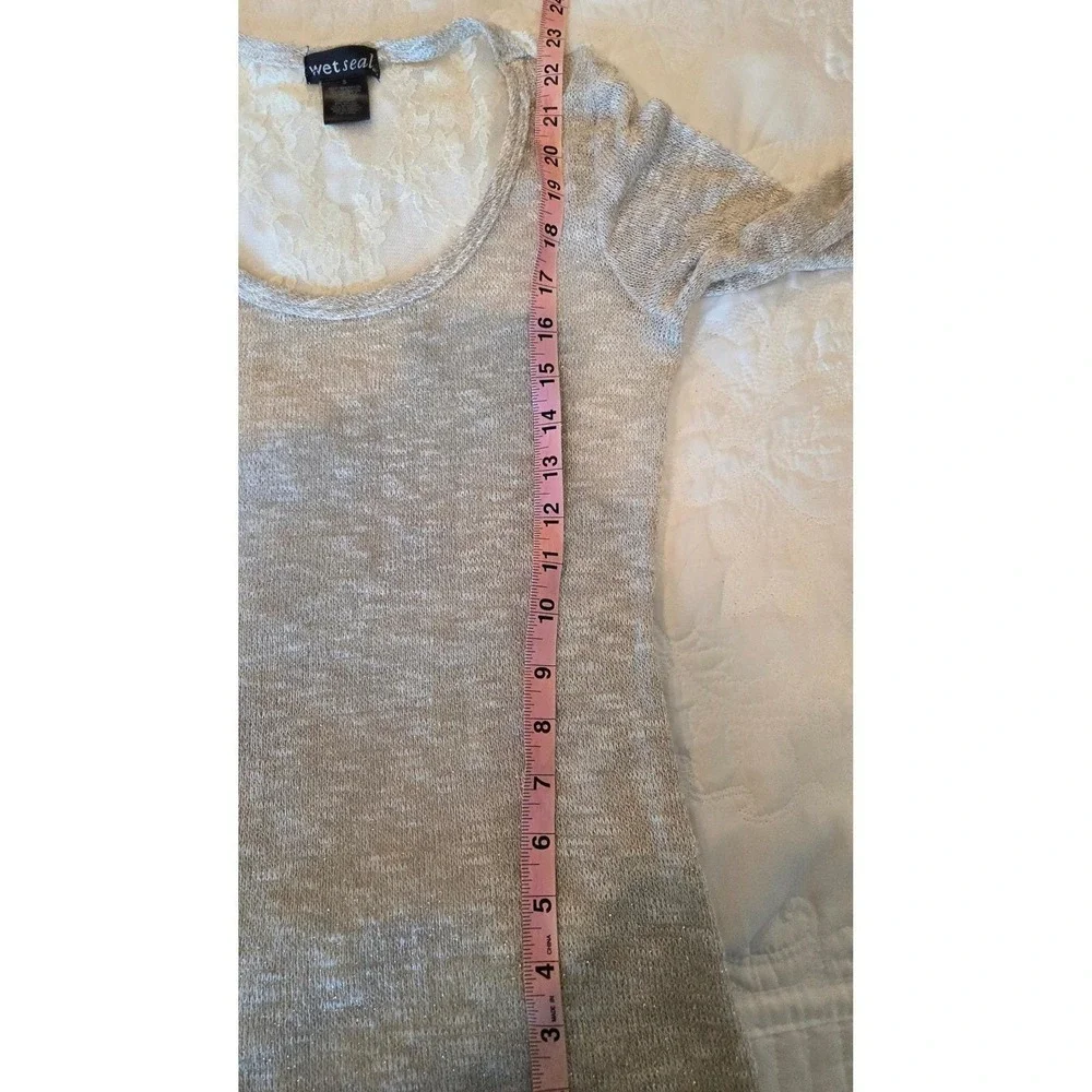 Wet Seal Long Sleeve‎ Knit Top Y2K Lace Back Sheer Metallic  Size Small Romantic